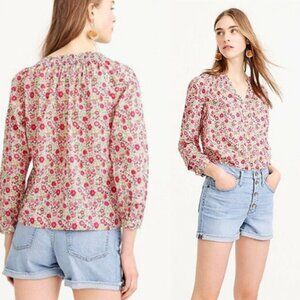 J. CREW Liberty D'Anjo Floral Smocked Collar Poplin Peasant Top